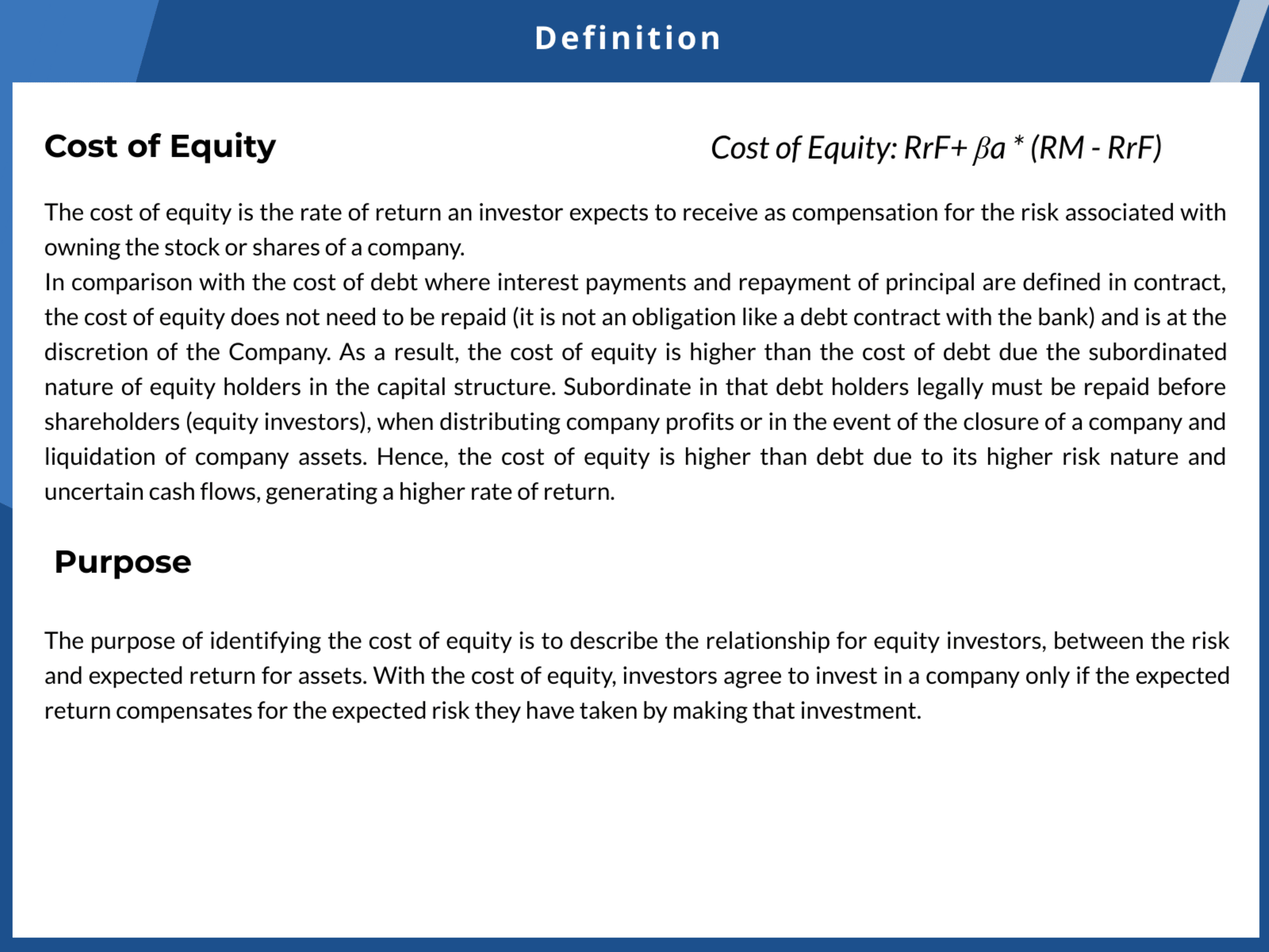 Cost of Equity vs Cost of Debt 2